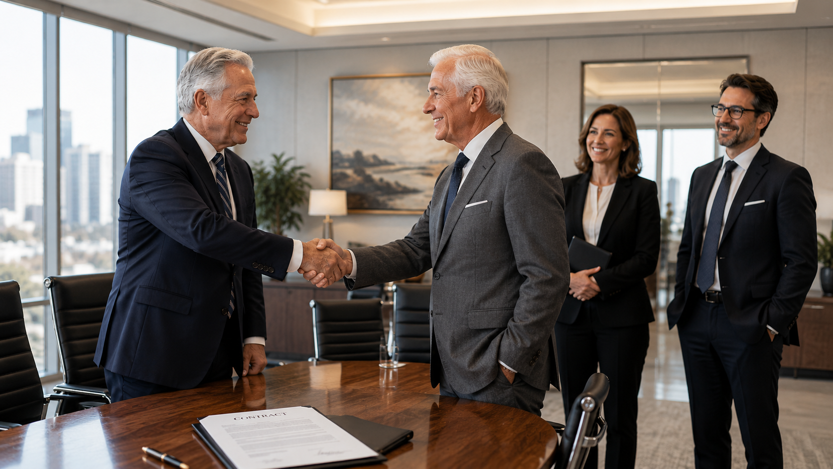 Business owners closing a deal — exit planning with Four C Financial